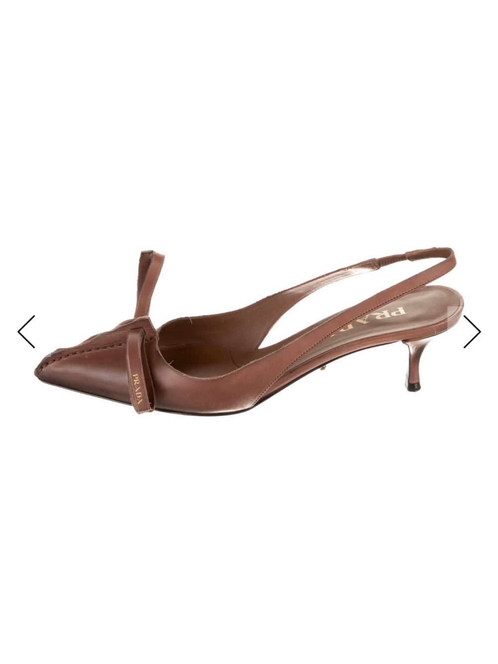 Prada Brown Leather Pointed Slingback Kitten Heel with Front Strap